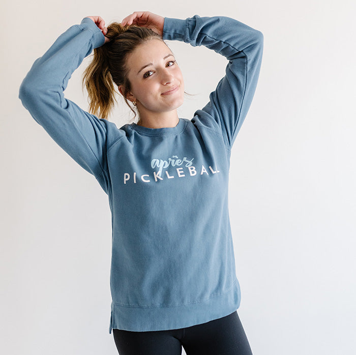 Apres Pickleball Women's Crewneck Sweatshirt Front Blue