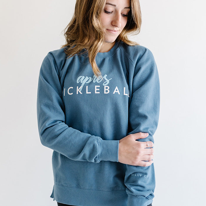 Apres Pickleball Women's Crewneck Sweatshirt Front Blue