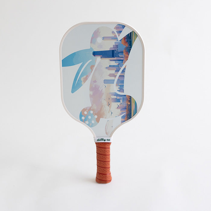 Fiberglass Pickleball Paddle with Skyline of Chicago and Rabbit Logo