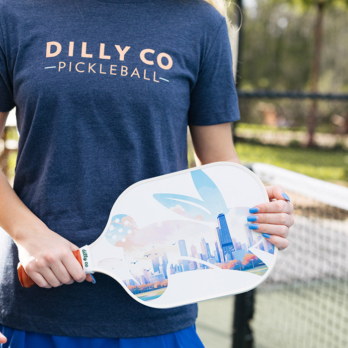 Fiberglass Pickleball Paddle with Skyline of Chicago and Rabbit Logo