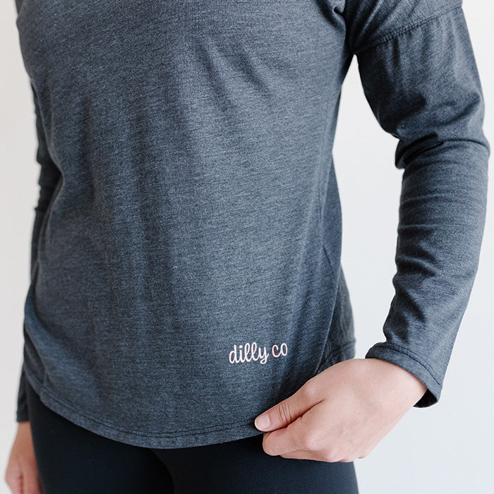 Women's Dilly Life Long Sleeve T-Shirt in Dark Heather Gray