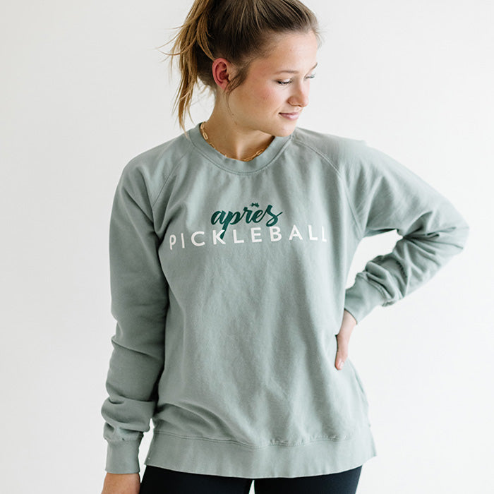 Apres Pickleball Women's Crewneck Sweatshirt Front Green