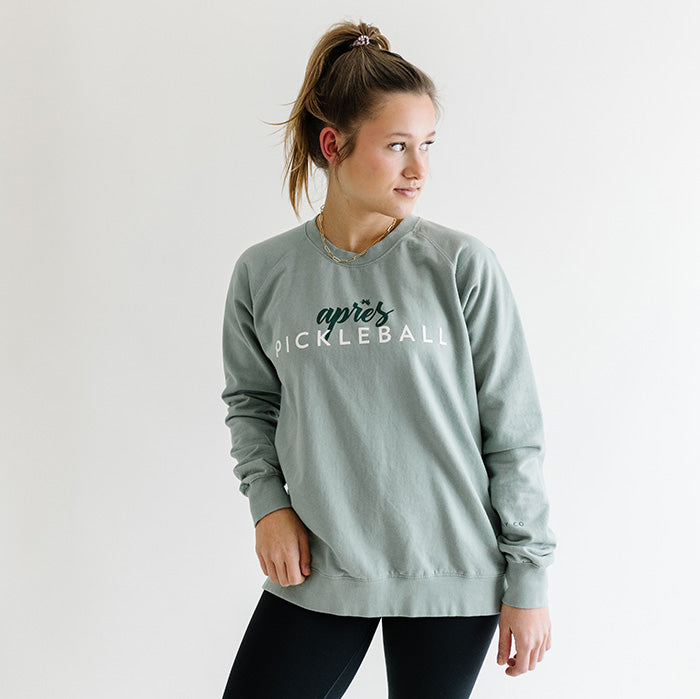 Apres Pickleball Women's Crewneck Sweatshirt Front Green