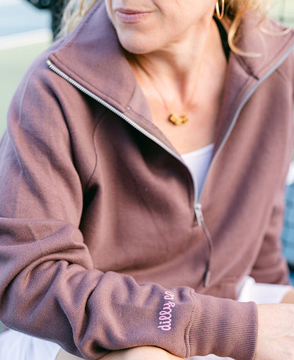 Women's Scuba Neck Half Zip Pullover Sweatshirt in Java Brown