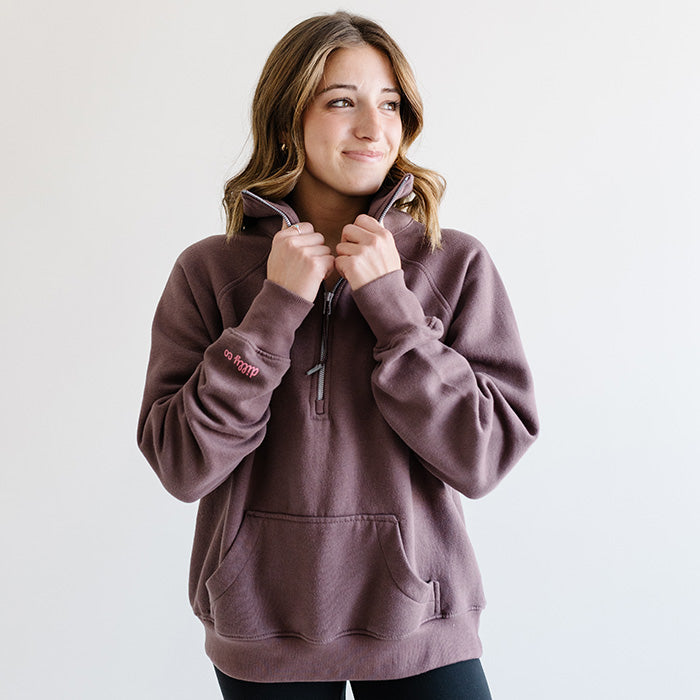 Women's Scuba Neck Half Zip Pullover Sweatshirt in Java Brown