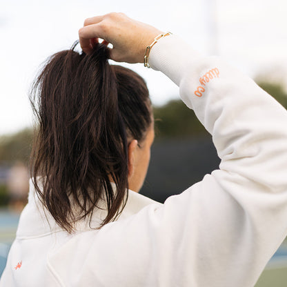 Women's Scuba Neck Half Zip Pullover Sweatshirt in Linen White