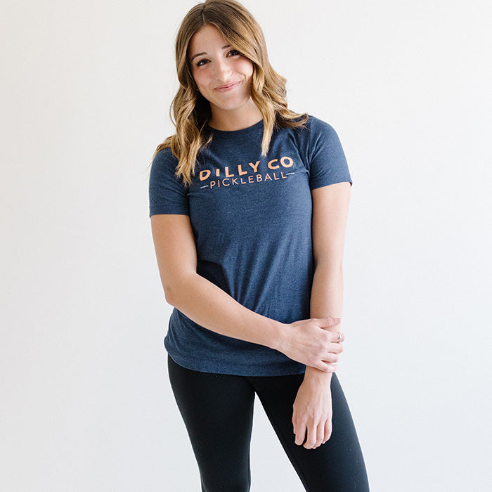 Womens Crewneck t-shirt with Dilly Co Logo and Third Shot Drop